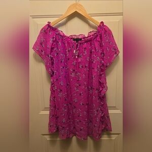 Lane Bryant Fuchsia Floral Ruffle Peasant Top